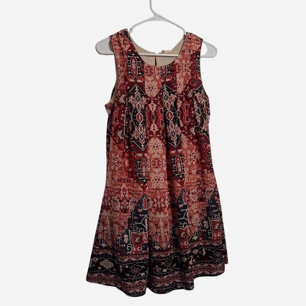 Japna Mini Dress Womens M Red Geometric Sleeveless Boho Casual Summer Festival
